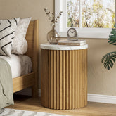 Round Nightstand, 23.6" Bedside Table with Faux Marble Tabletop & Fluted Base 3