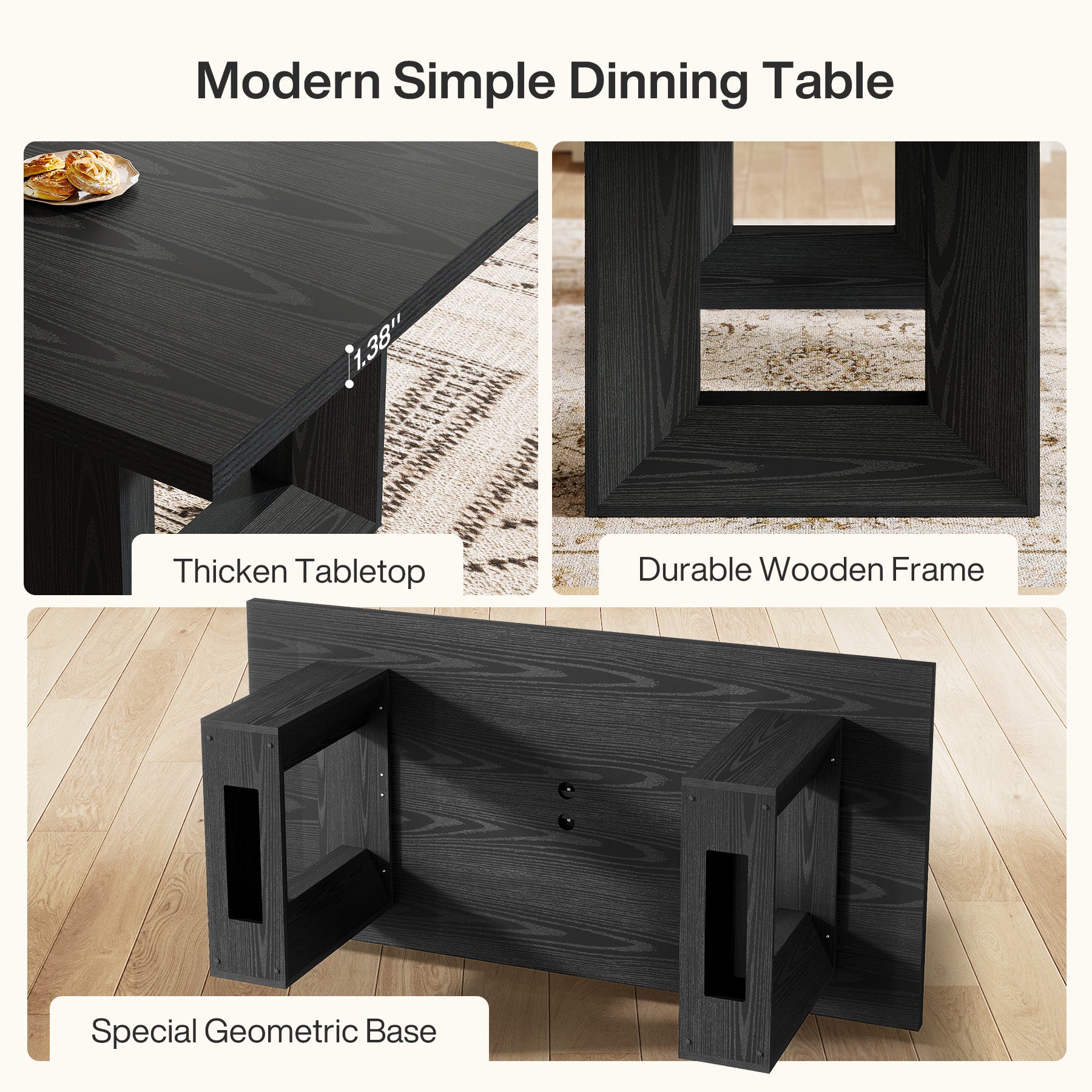 Farmhouse Dining Table, 63" Rectangular Kitchen Table for Dining Room