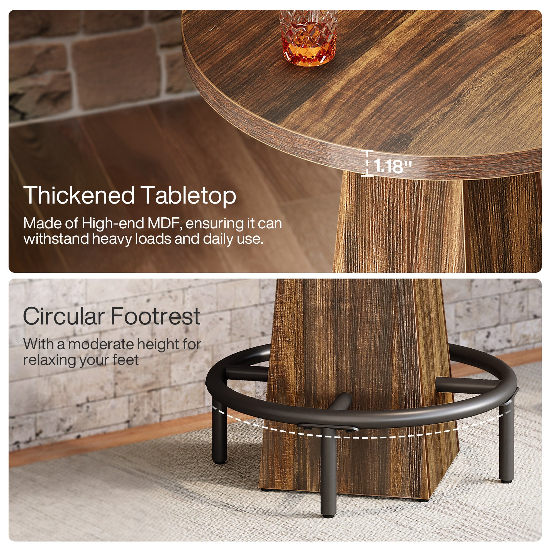 Round Bar Table, 37.4" High Pub Table for Dining Room (Only Table)