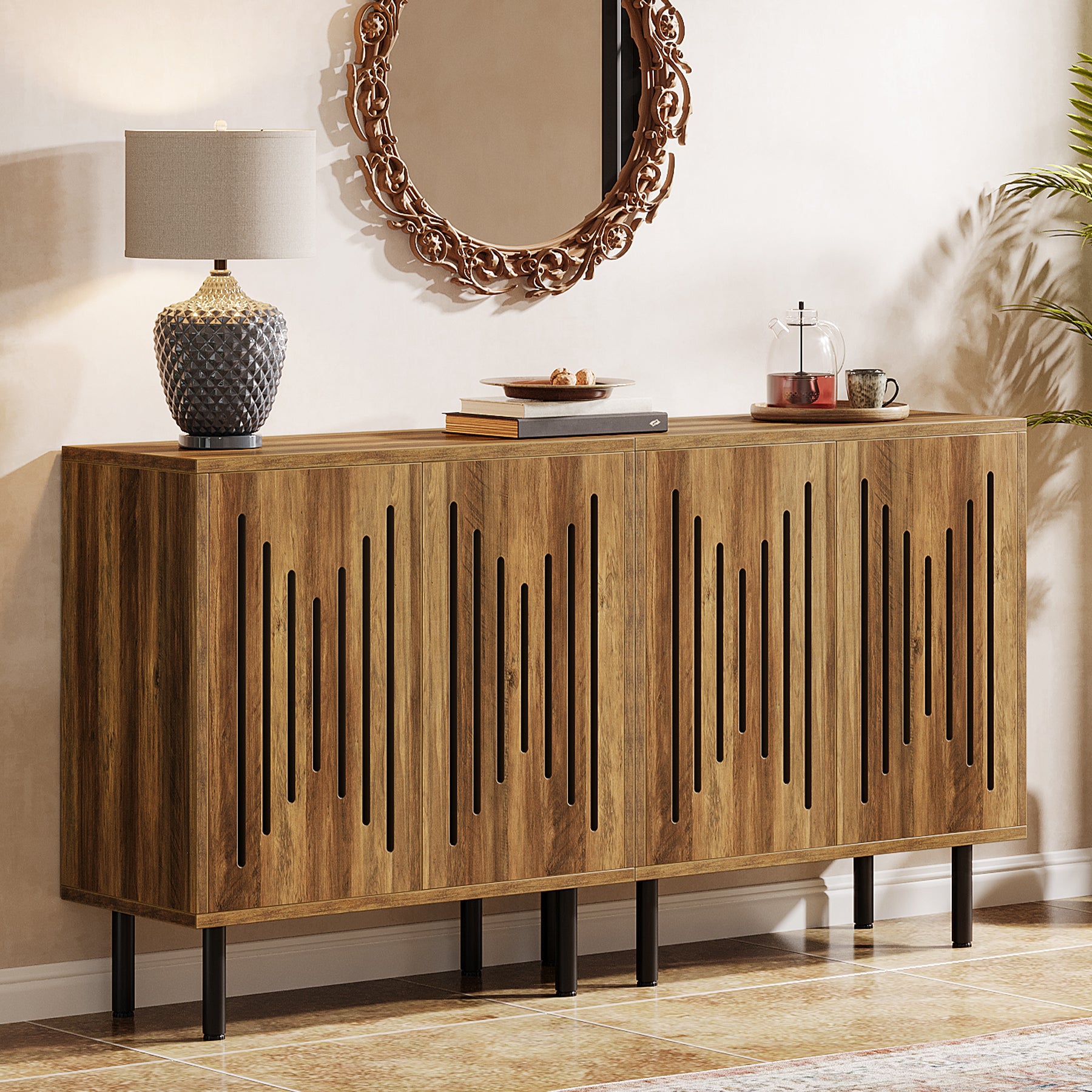 Sideboard Buffet, Set of 2 Storage Cabinet with Adjustable Shelves
