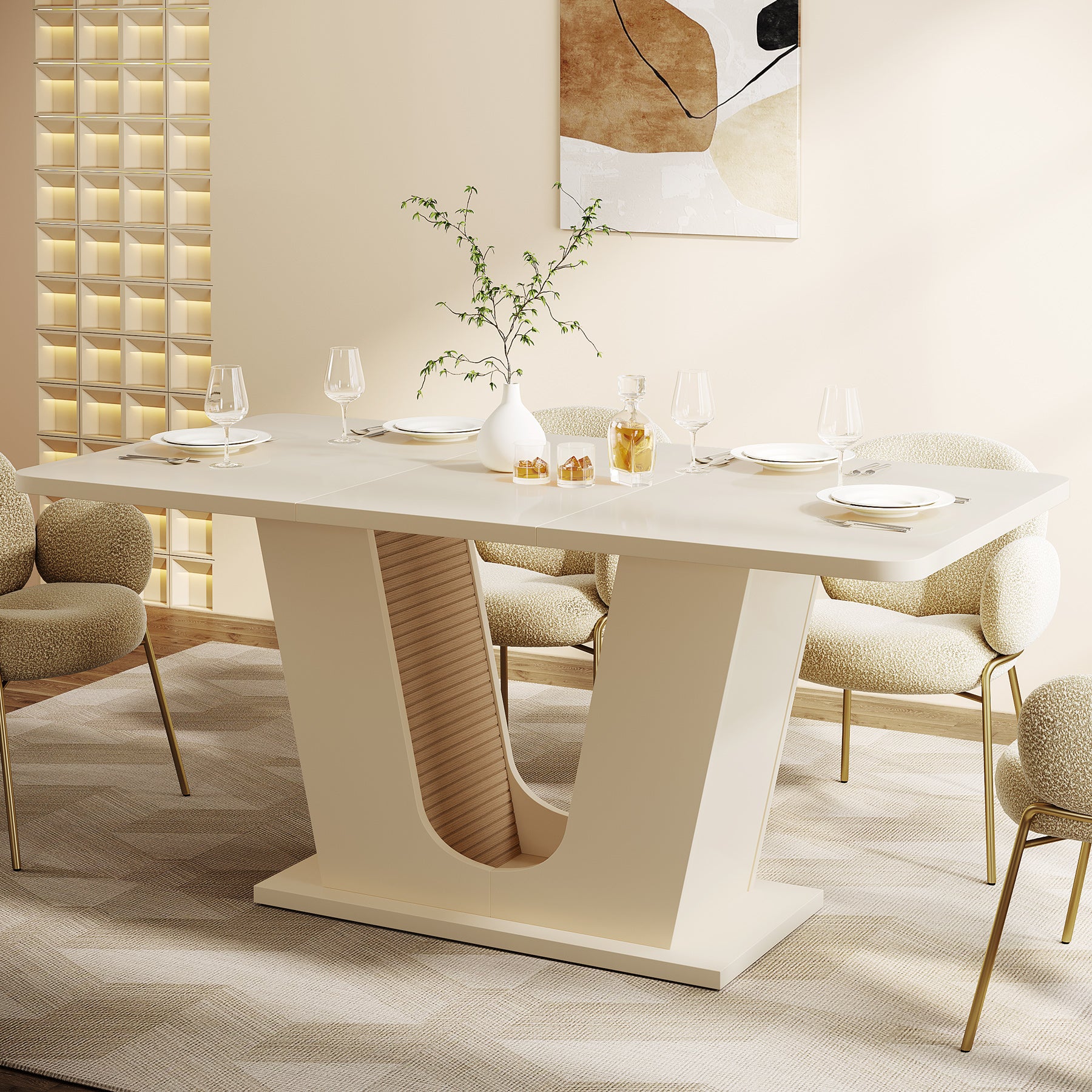 55" Dining Table, Modern Kitchen Table With U-shaped Base