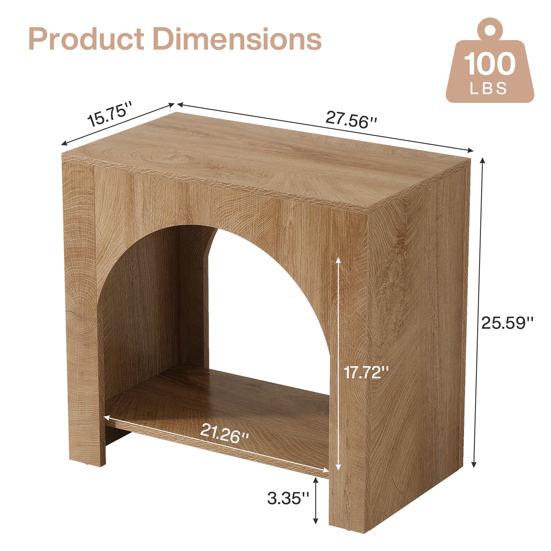 Farmhouse End Table, Large Sofa Side Table with 2-Tier Storage Shelf