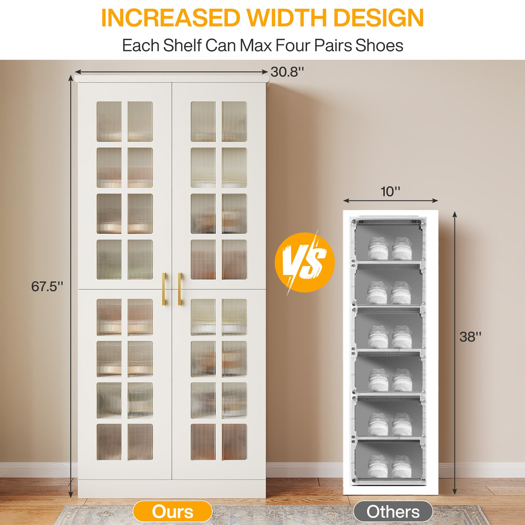 Modern Shoe Cabinet, 8-Tier Shoe Storage Racks With Adjustable Shelves
