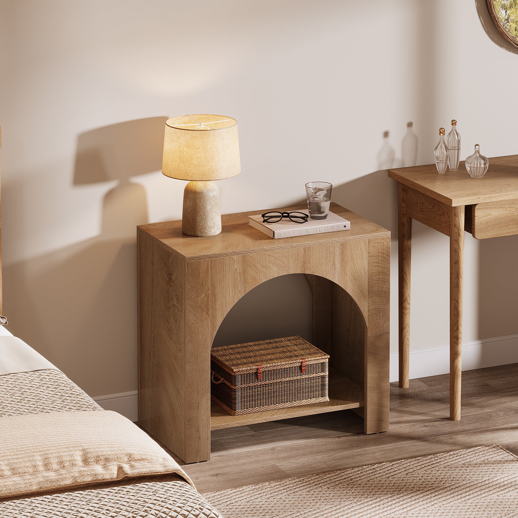 Wooden Nightstand with 2-Tier Storage, 27.56" Bedside Table for Bedroom