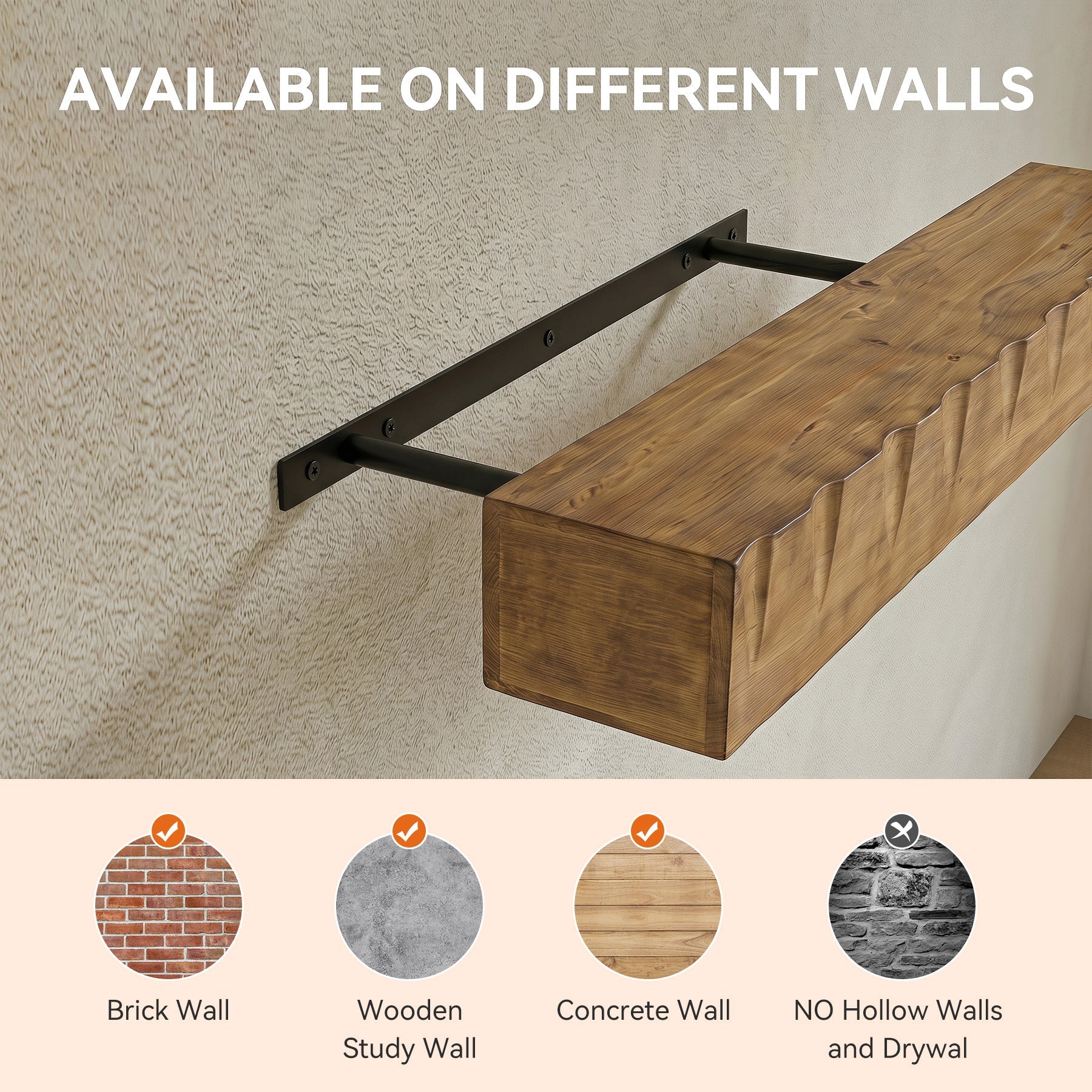 Solid Wood Floating TV Stand, 63" Wall Media Shelf for TVs Up to 75"