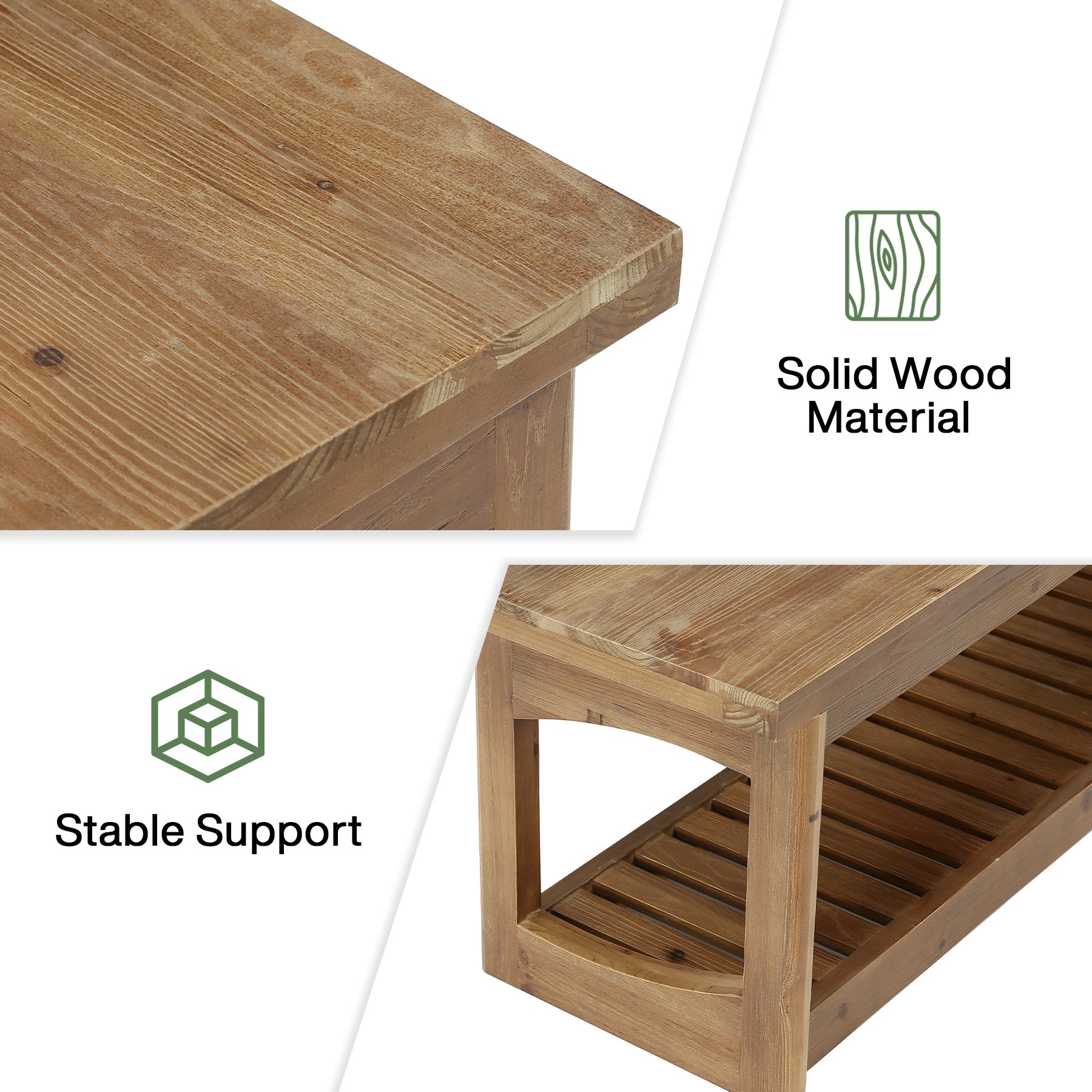 63" Solid Wood Entryway Bench with Storage Shoe Organizer for Hallway