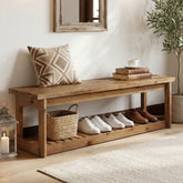 63" Solid Wood Entryway Bench with Storage Shoe Organizer for Hallway 3