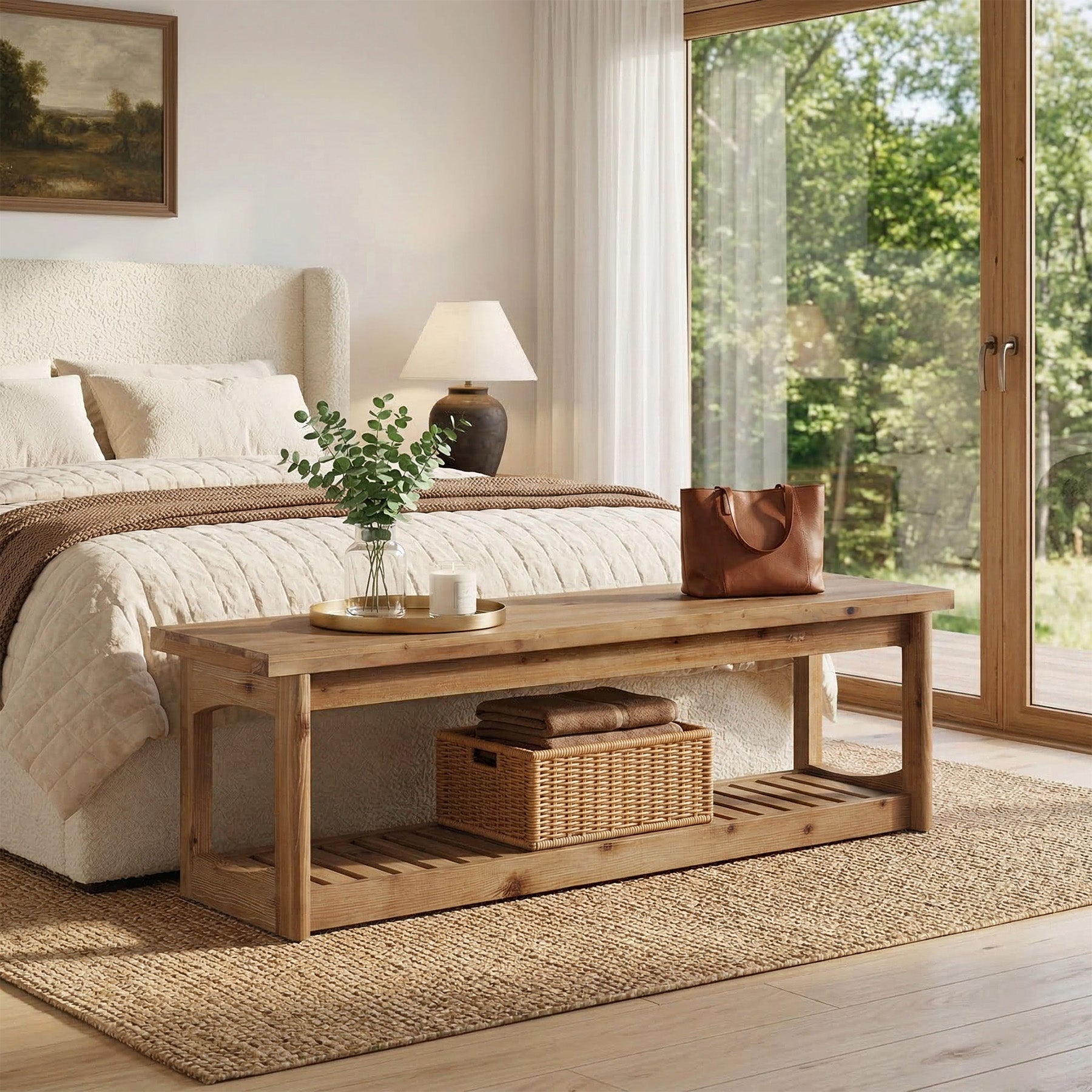 63" Solid Wood Entryway Bench with Storage Shoe Organizer for Hallway