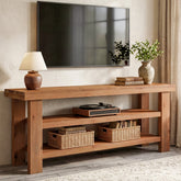 63" Solid Wood TV Stand for 55–75" TVs, Farmhouse Entertainment Center with Open Shelves 3