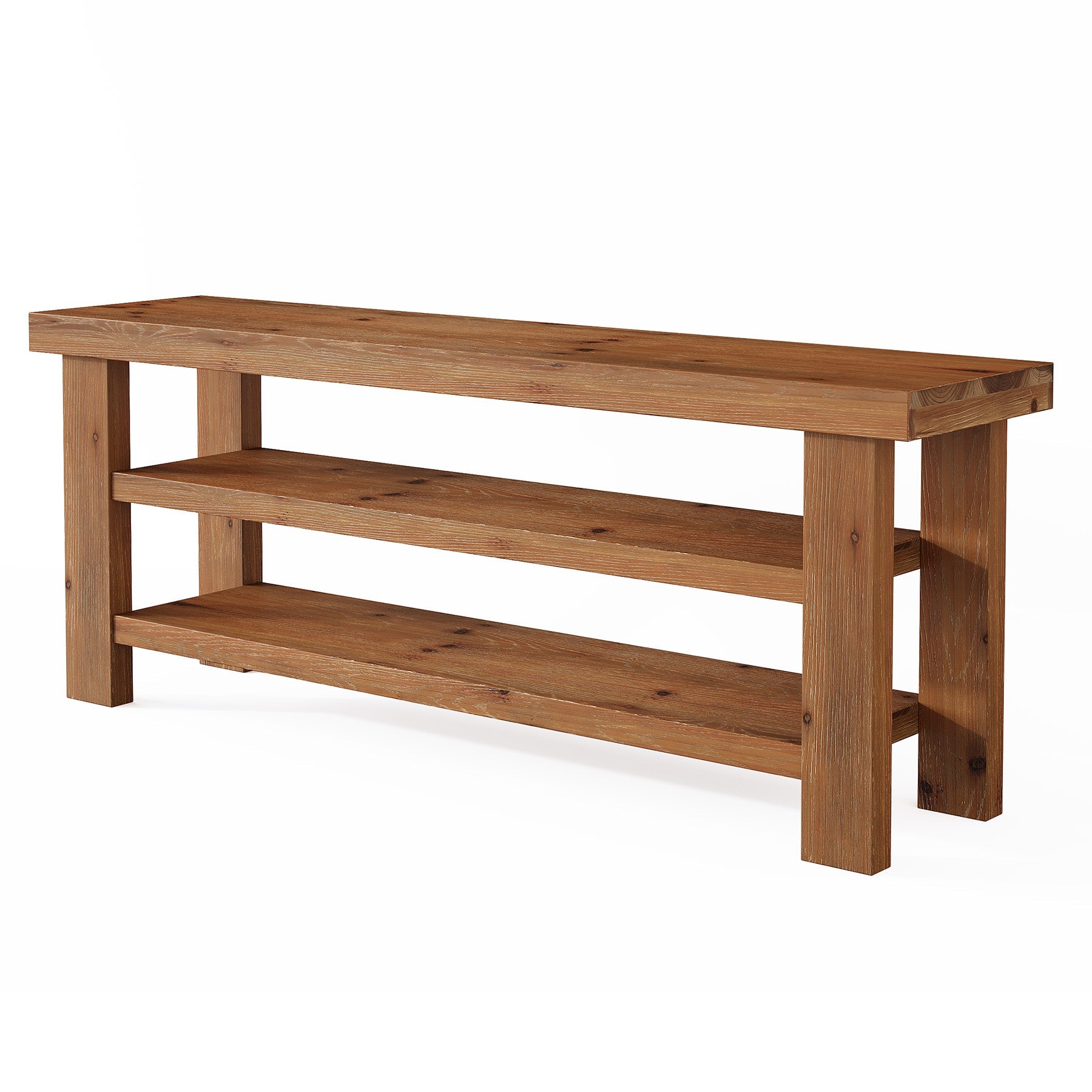 63" Solid Wood TV Stand for 55–75" TVs, Farmhouse Entertainment Center with Open Shelves
