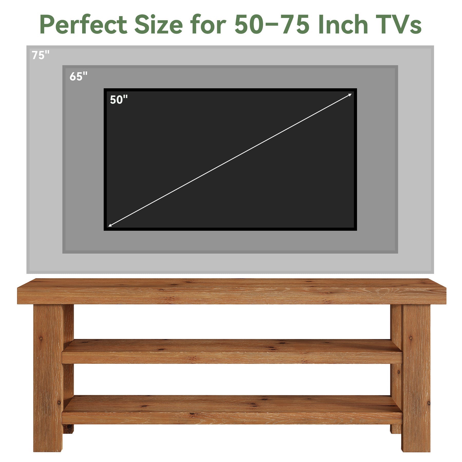 63" Solid Wood TV Stand for 55–75" TVs, Farmhouse Entertainment Center with Open Shelves