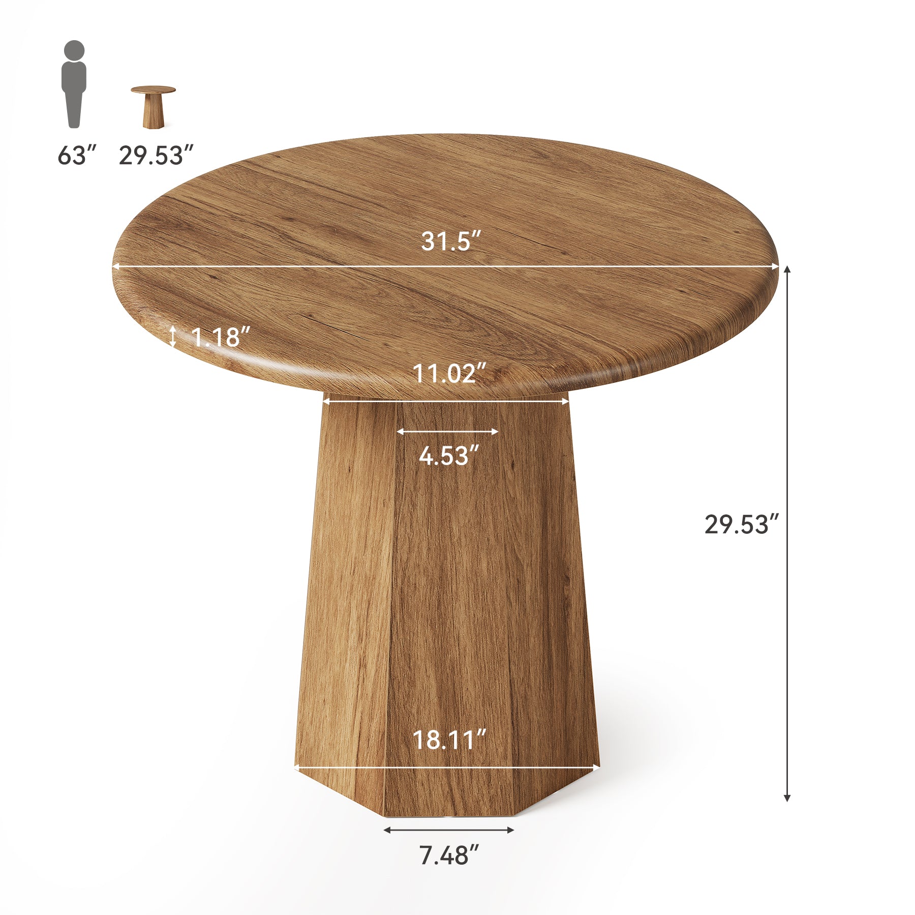 31.5" Round Dining Table for 4, Small Dinner Table with Octagonal Base for Dining Room