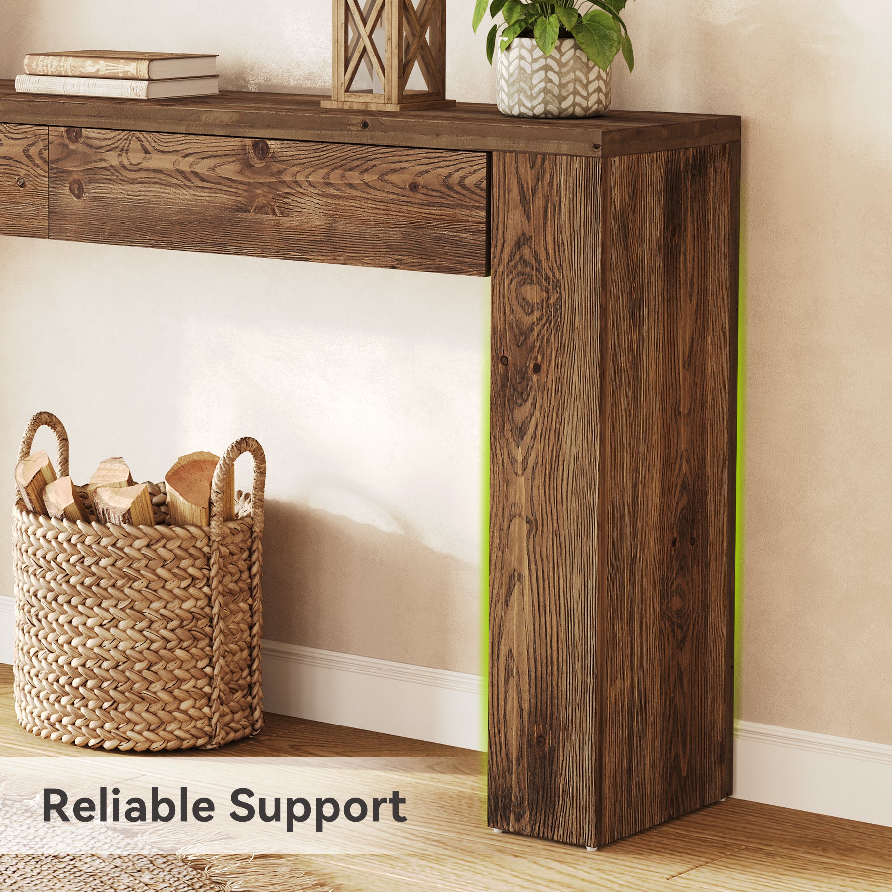 Solid Wood Console Table, 63" Entryway Sofa Table with 2 Drawers