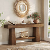 Solid Wood Console Table, 63" Wooden Entryway Sofa Table with Storage 3