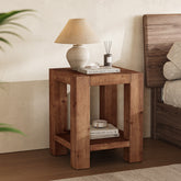 2-Tier Solid Wood Nightstand, 19.69" Beside Table with Storage Shelves 3