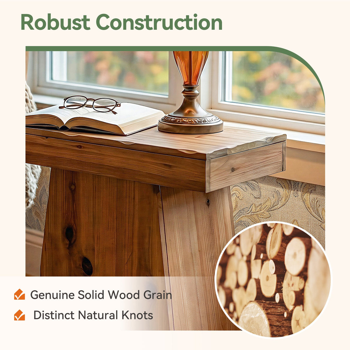 23.6" Solid Wood End Table with Trapezoid Base, Small Side Table for Living Room
