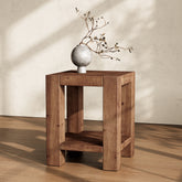 Solid Wood End Table, Farmhouse 2-Tier Side Table with Storage Shelves 3