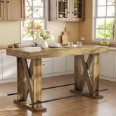63" Industrial Bar Table, Kitchen Pub Table with Metal Footrest & X-Base 3