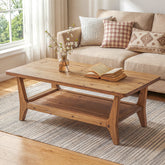 Solid Wood Coffee Table, 47" Center Table with 2-Tier Shelf for Living Room 3