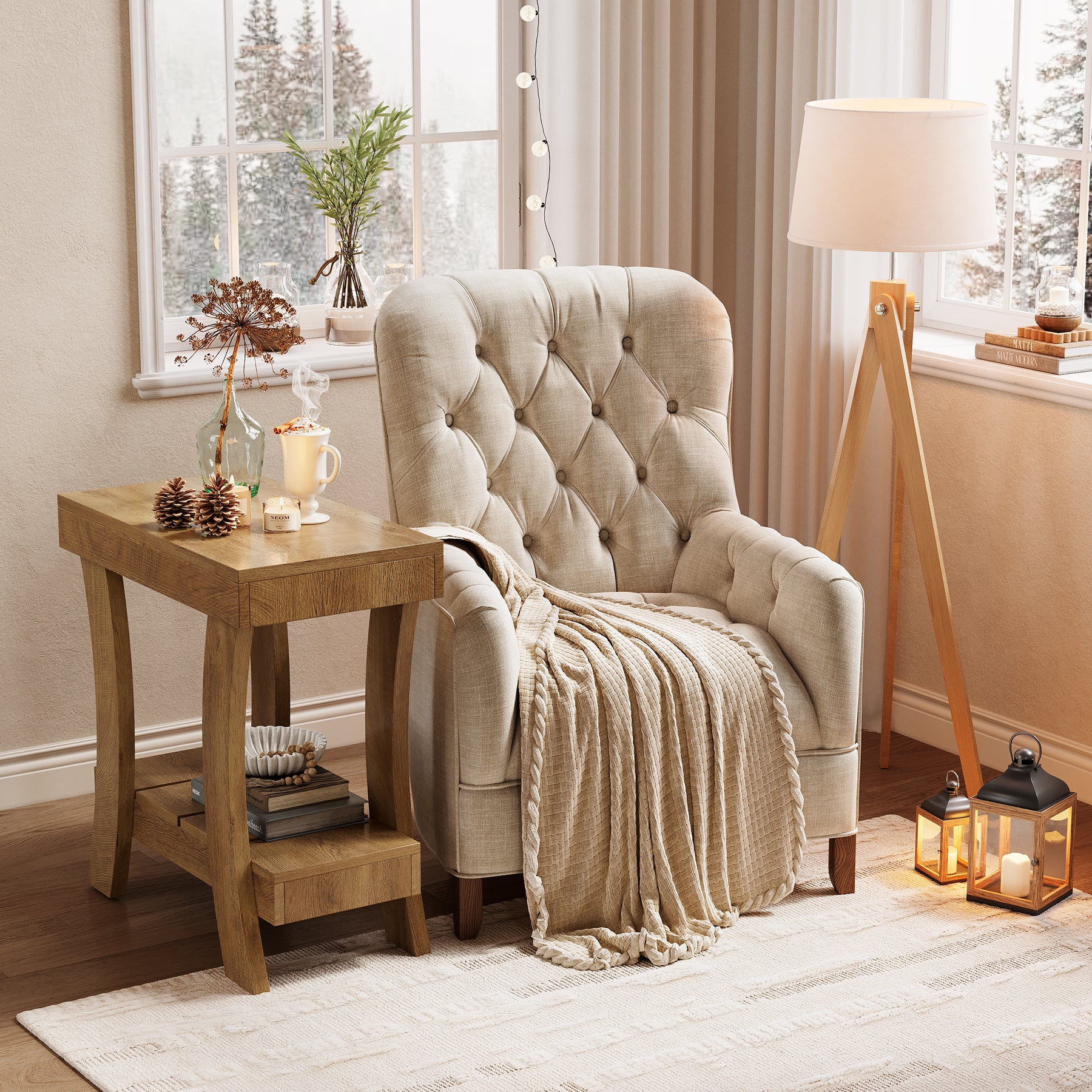 2-Tier End Table, Narrow Rectangular Side Table with Storage Shelf For Small Spaces