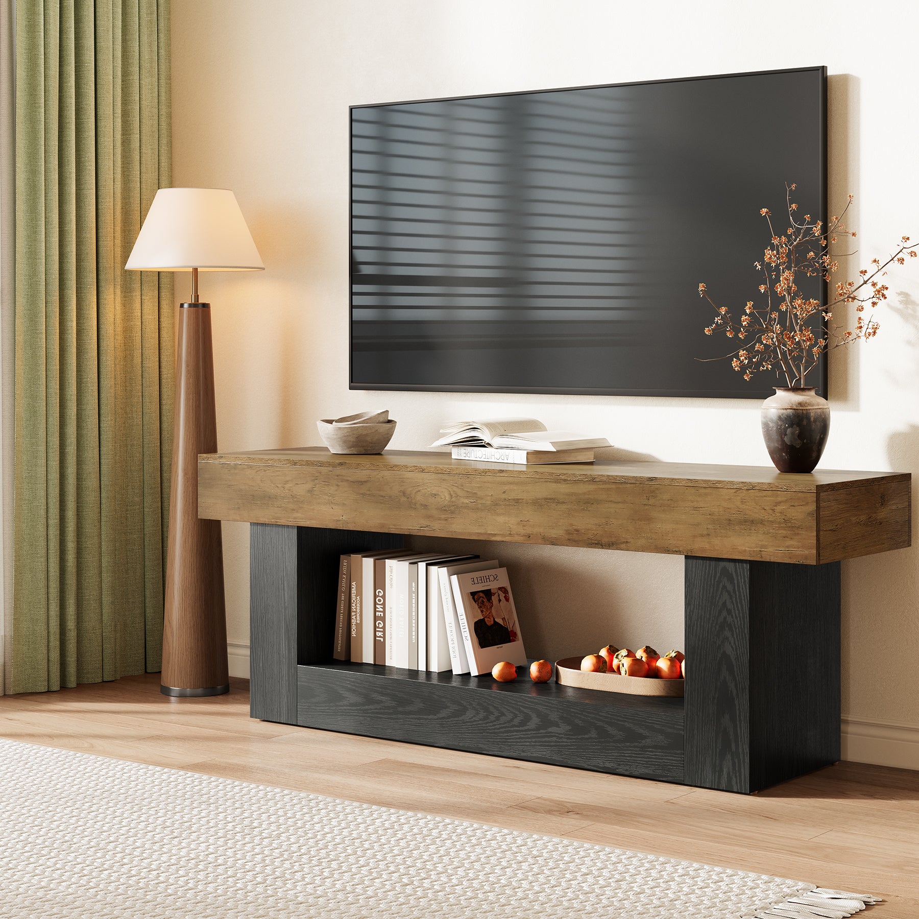 63" TV Stand for TVs Up to 70", Entertainment Center with Open Storage Shelf