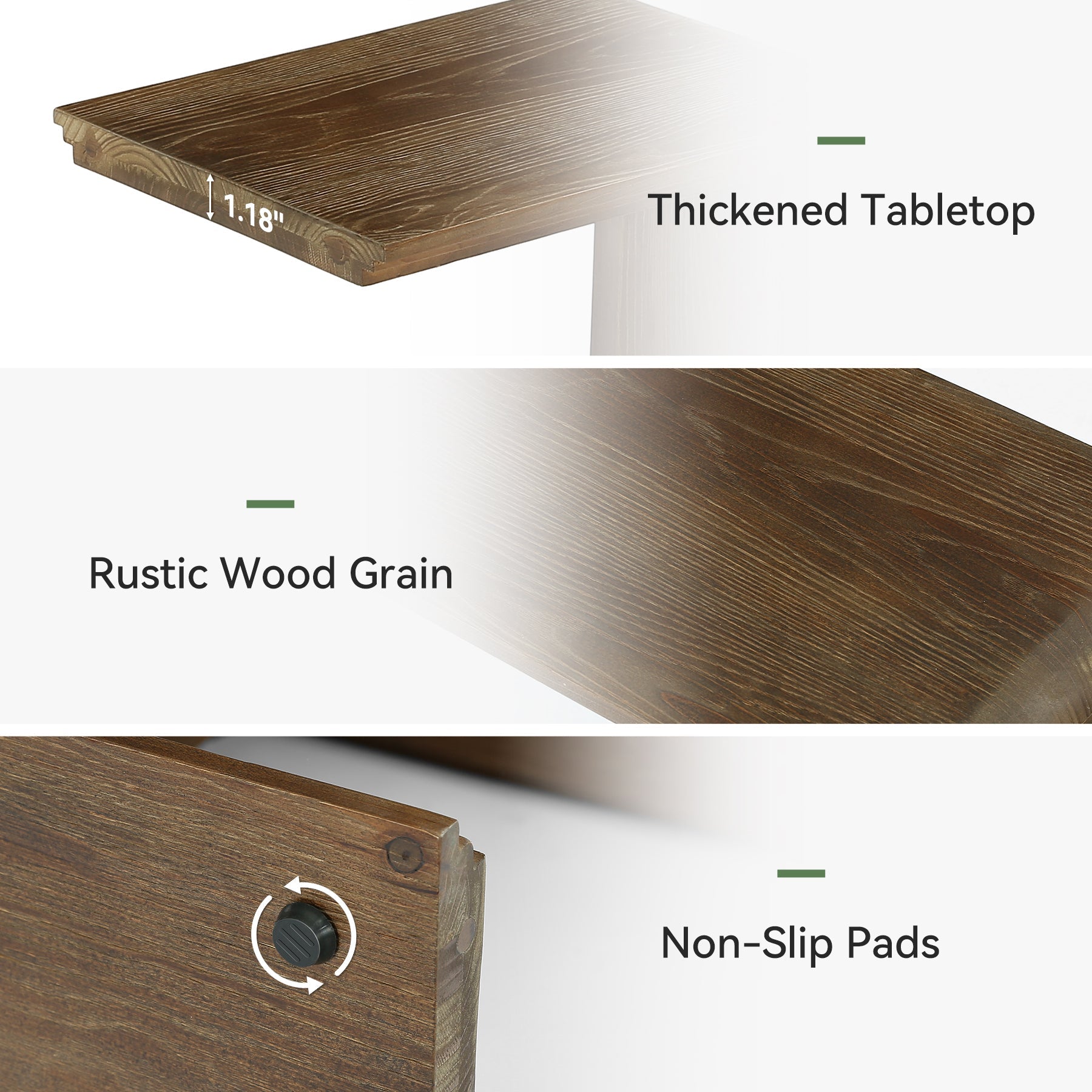 C-Shaped Solid Wood End Table, Narrow Side Table for Living Room and Bedroom