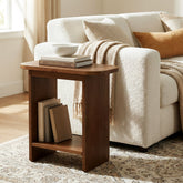 Solid Wood End Table, H-Shaped 2-Tier Side Table with Storage Shelf 3