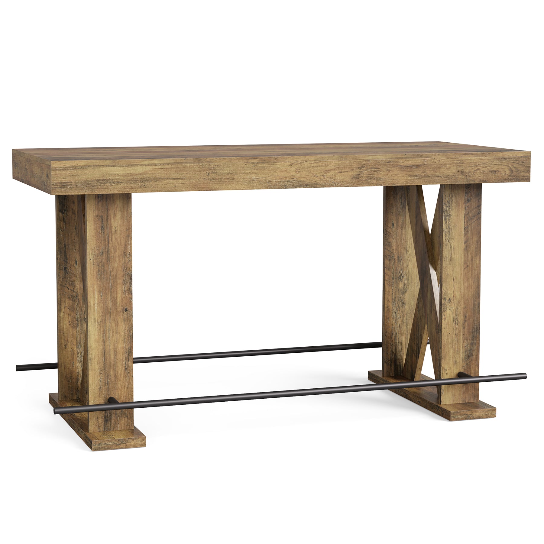 63" Industrial Bar Table, Kitchen Pub Table with Metal Footrest & X-Base