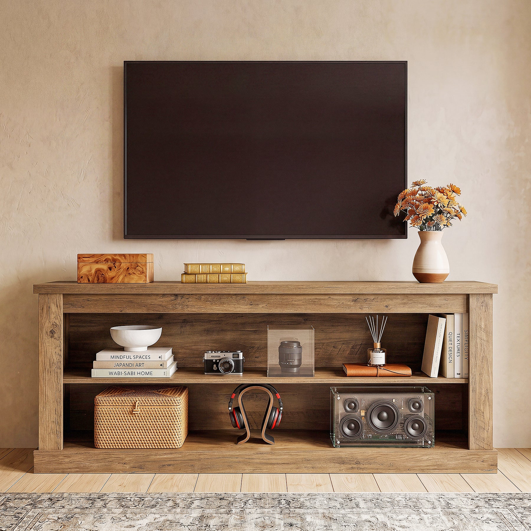 63" TV Stand for TVs up to 70", Entertainment Center TV Console Table with 2 Open Shelves