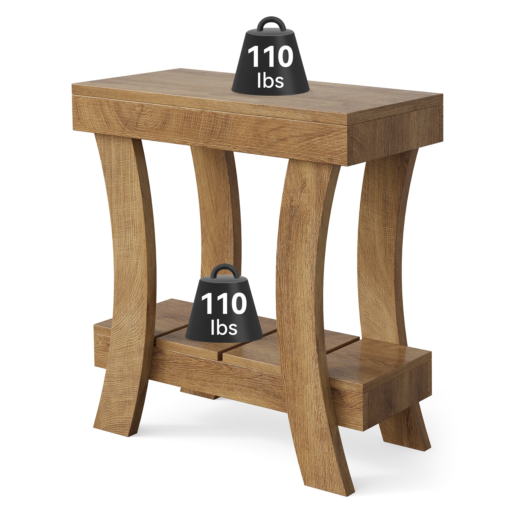 2-Tier End Table, Narrow Rectangular Side Table with Storage Shelf For Small Spaces