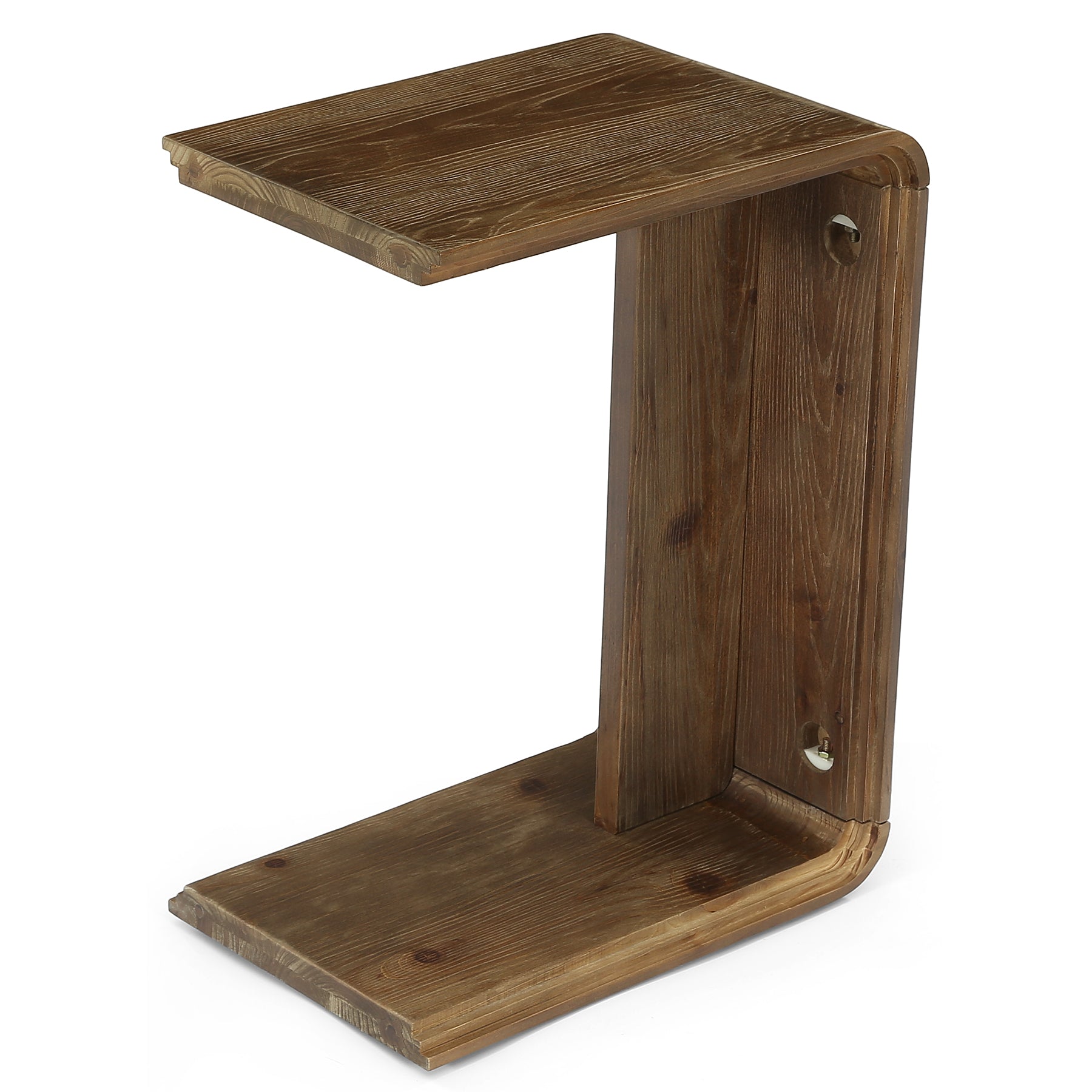 C-Shaped Solid Wood End Table, Narrow Side Table for Living Room and Bedroom