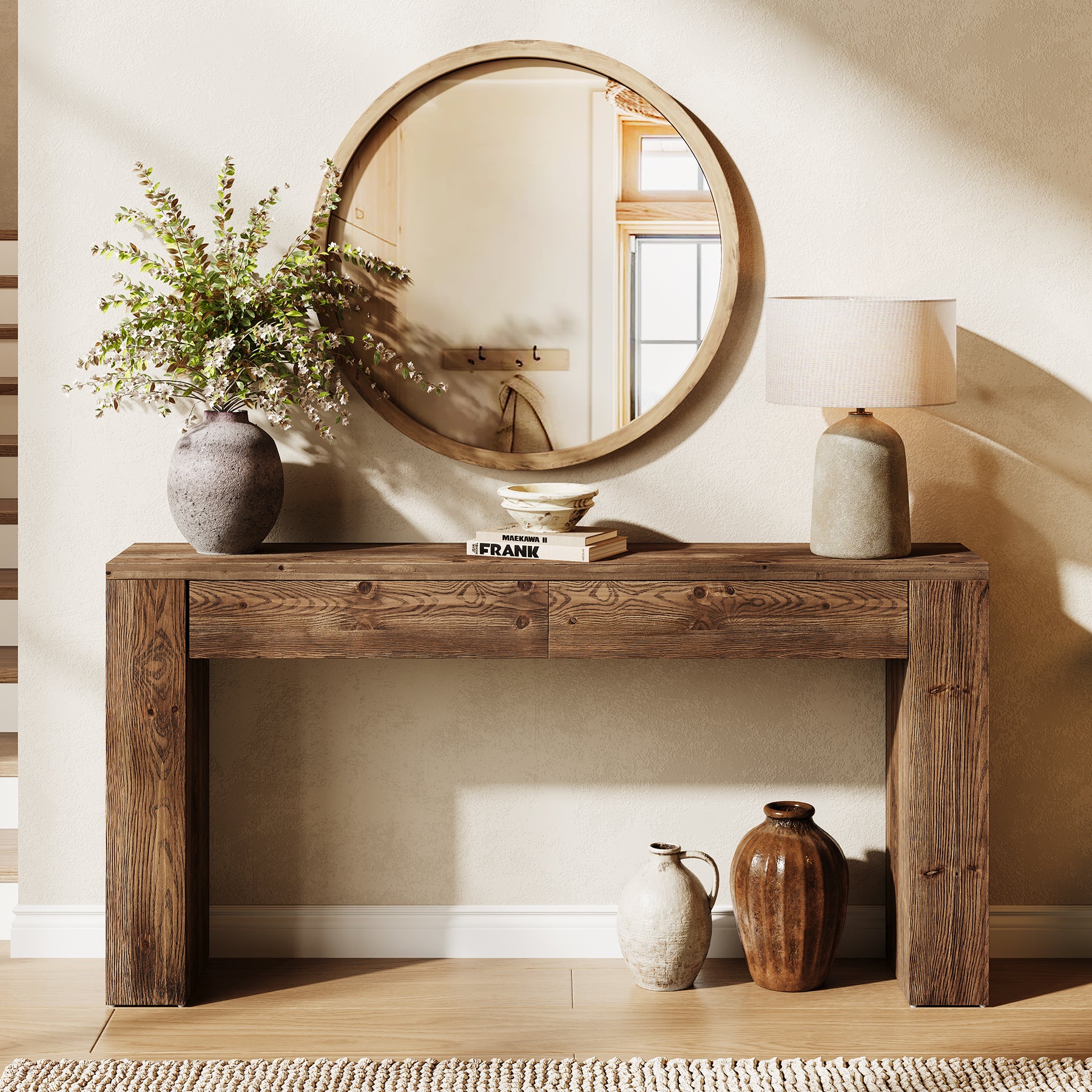Solid Wood Console Table, 63" Entryway Sofa Table with 2 Drawers