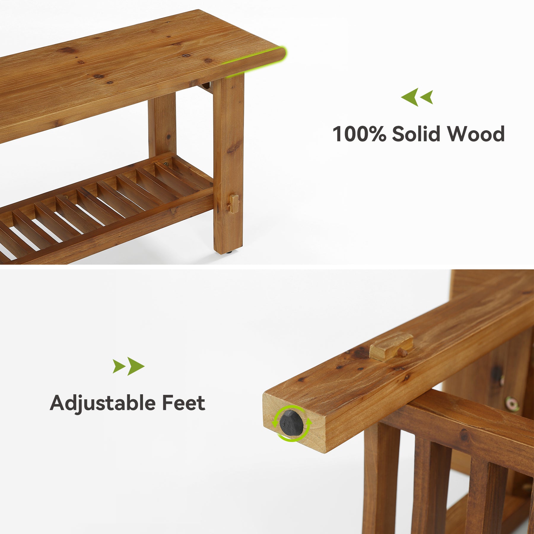 63" Solid Wood Entryway Bench, Narrow End of Bed Bench with Shoe Storage Rack