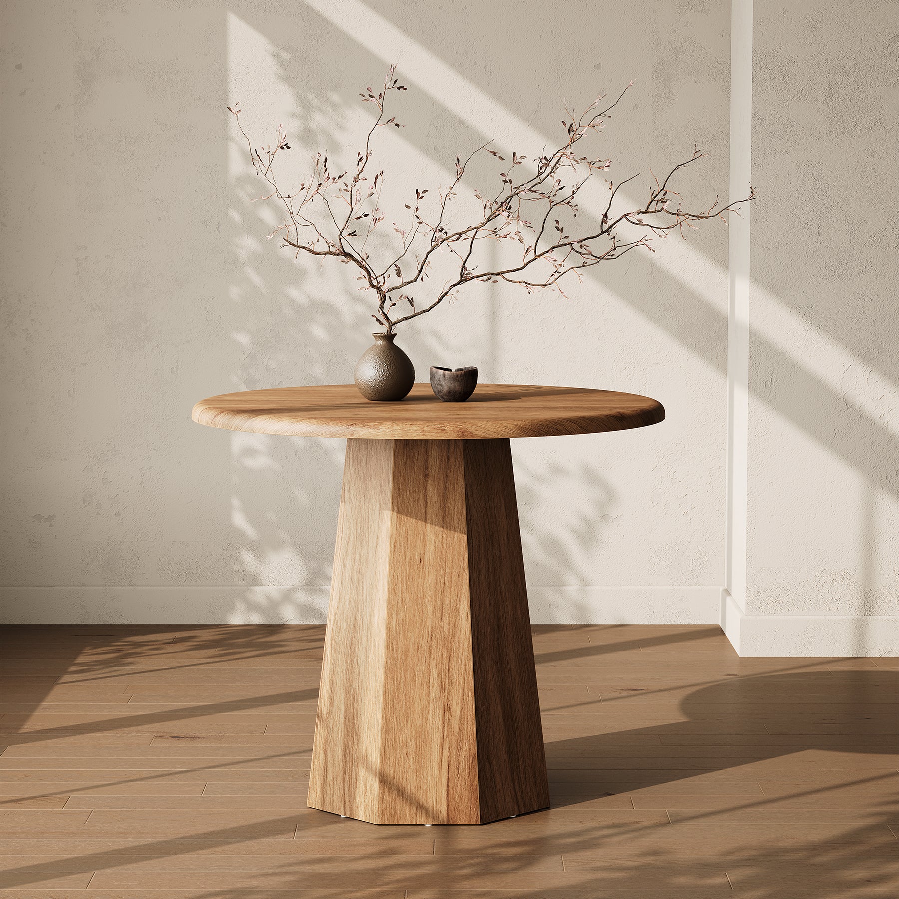 31.5" Round Dining Table for 4, Small Dinner Table with Octagonal Base for Dining Room