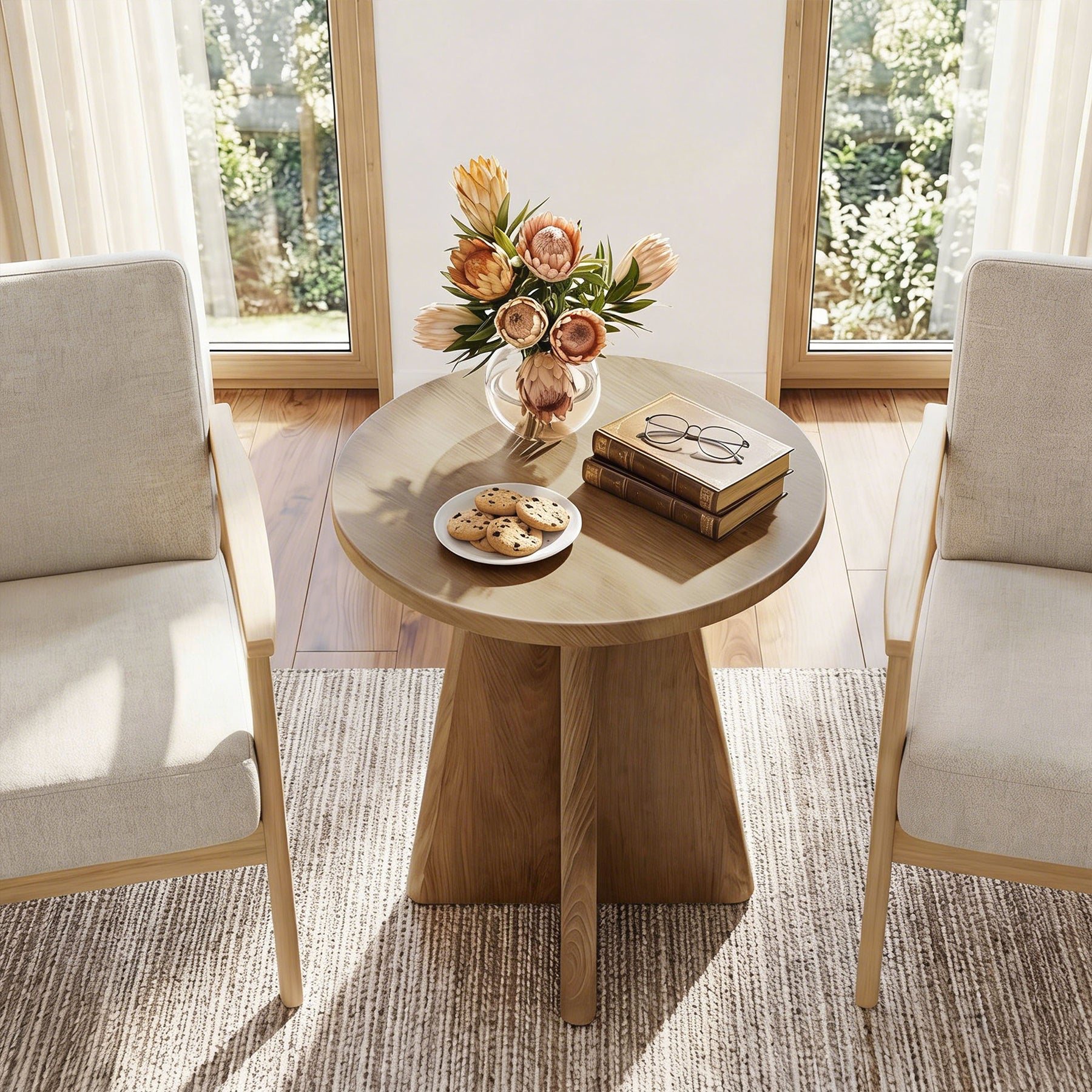 19.7" Round End Table, Farmhouse Side Table with Sculptural Base for Living Room