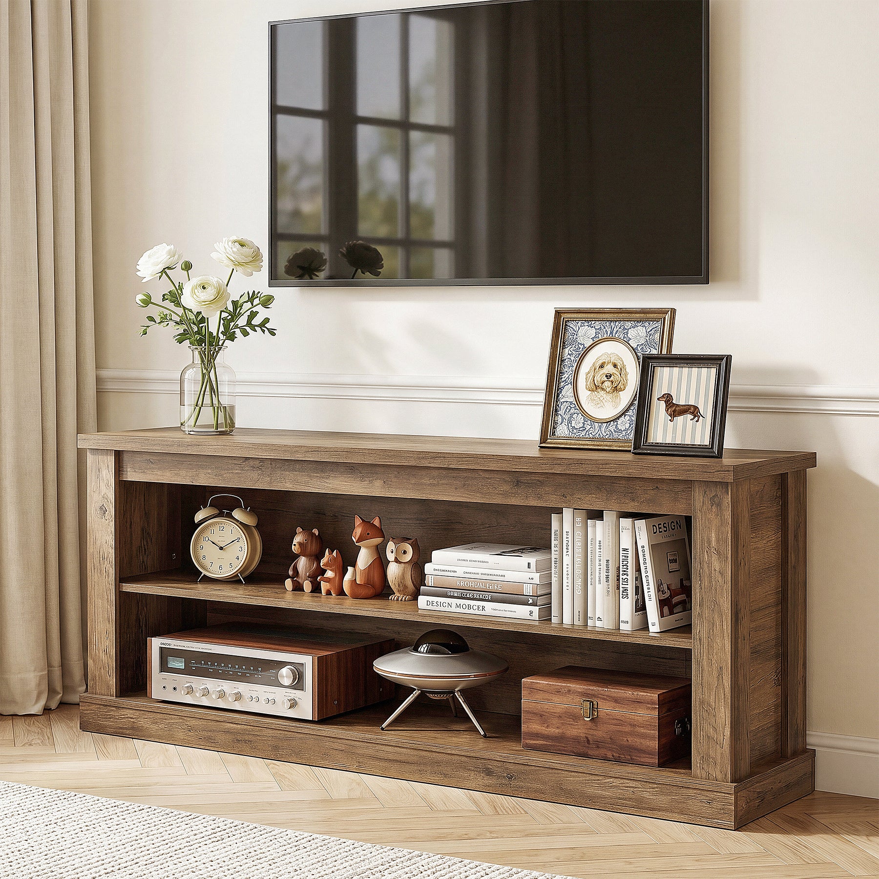 63" TV Stand for TVs up to 70", Entertainment Center TV Console Table with 2 Open Shelves