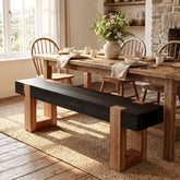 55" Solid Wood Dining Bench, Farmhouse Wooden Entryway Bench 3