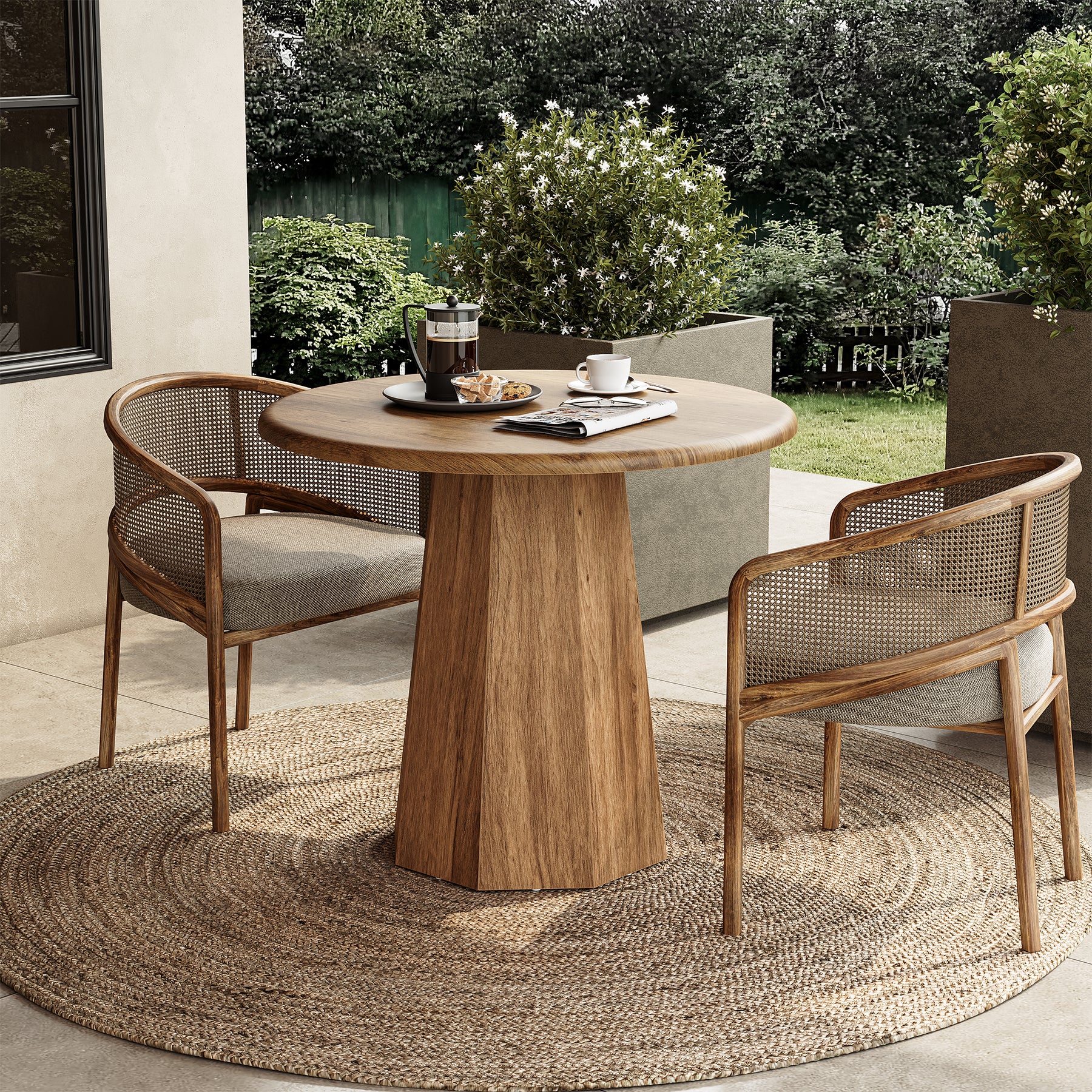 31.5" Round Dining Table for 4, Small Dinner Table with Octagonal Base for Dining Room