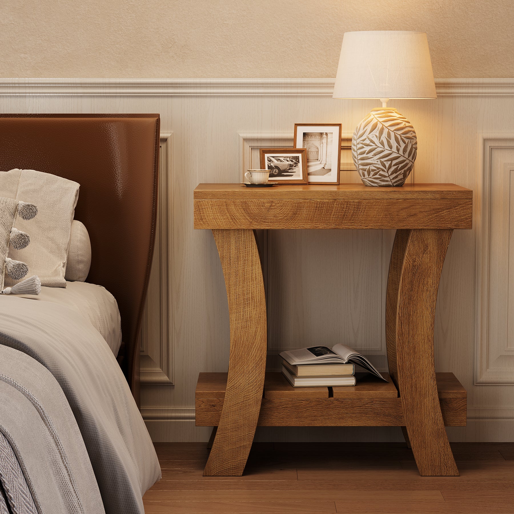 2-Tier End Table, Narrow Rectangular Side Table with Storage Shelf For Small Spaces