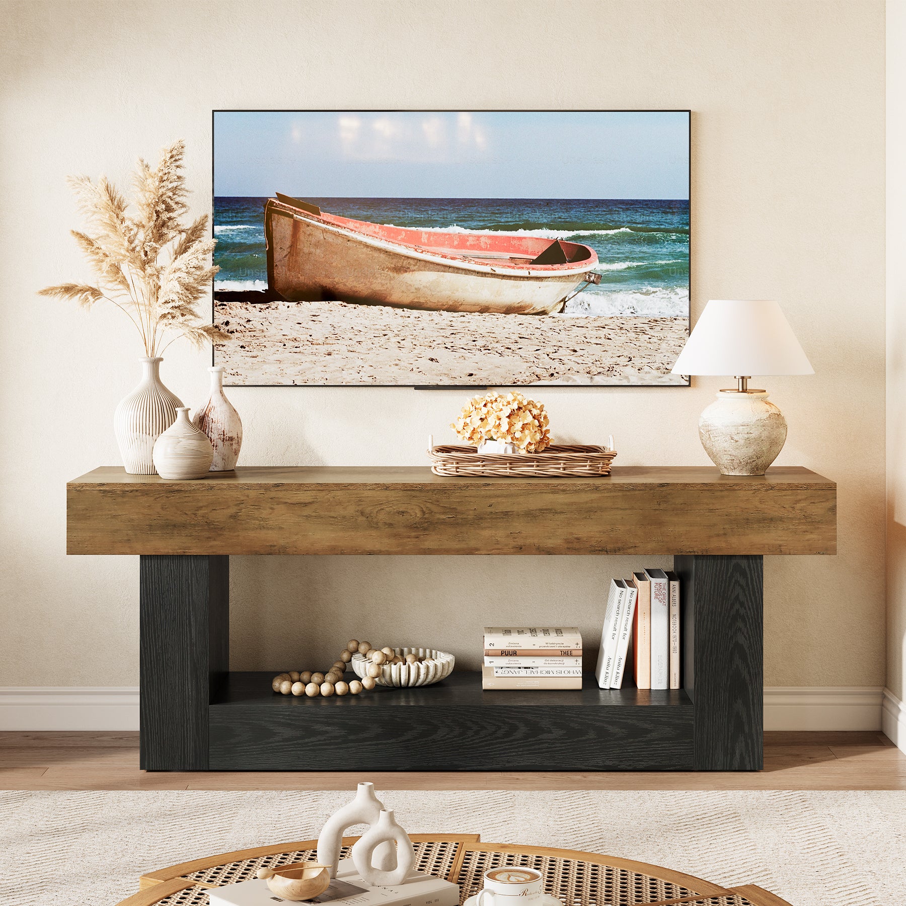 63" TV Stand for TVs Up to 70", Entertainment Center with Open Storage Shelf
