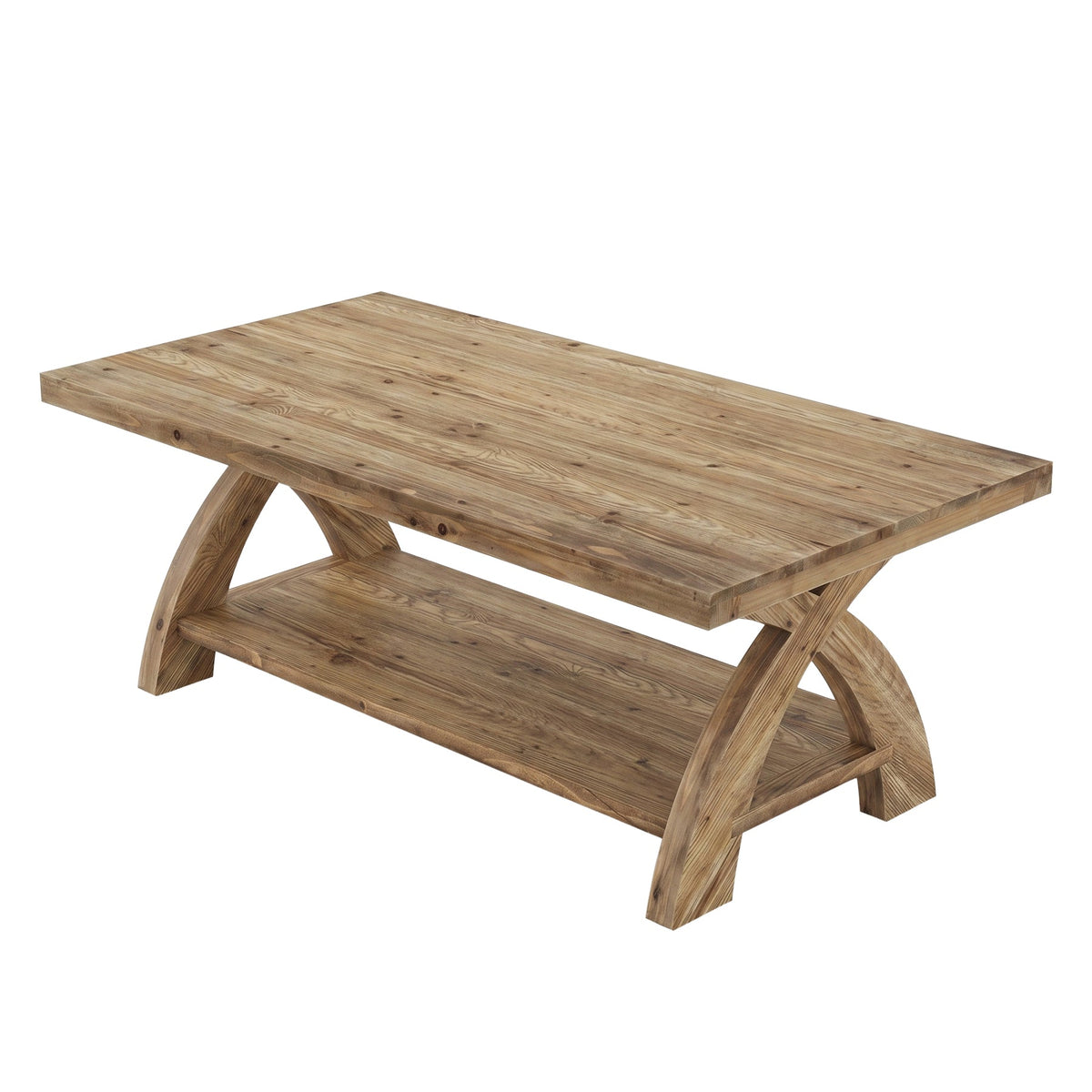 47.24" Solid Wood Coffee Table, Rectangular Center Table with X-Leg for Living Room