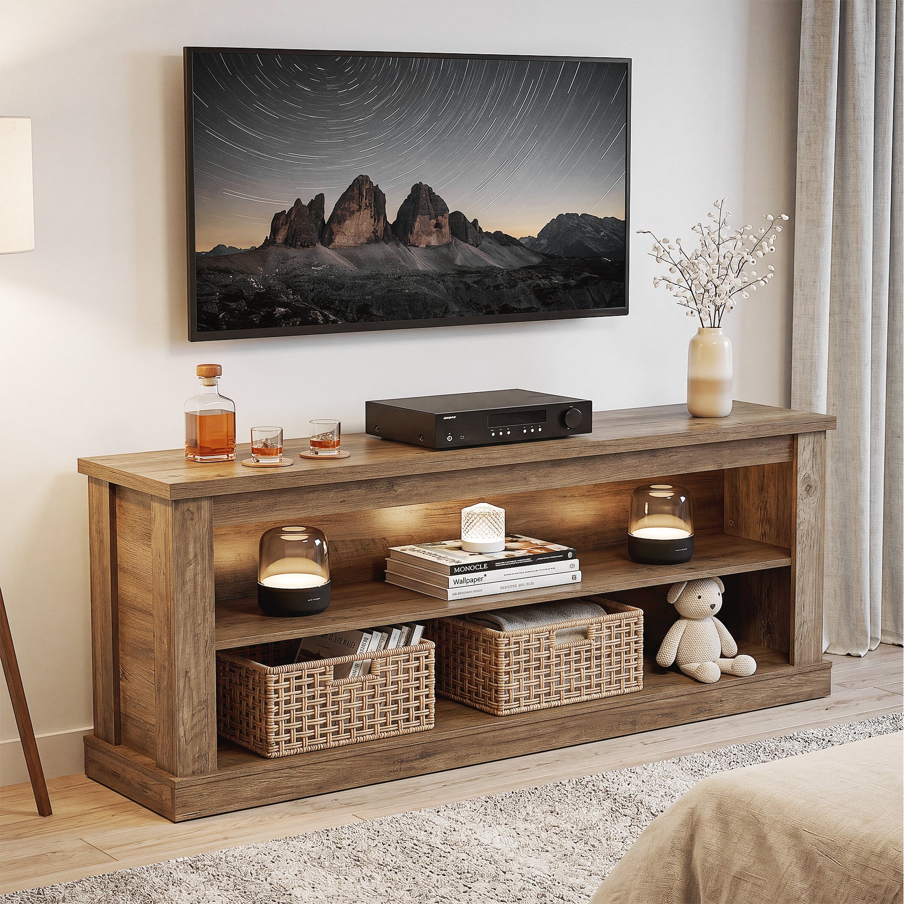 63" TV Stand for TVs up to 70", Entertainment Center TV Console Table with 2 Open Shelves