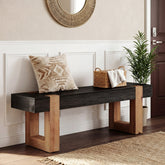 55" Solid Wood Entryway Bench, Indoor Wooden End of Bed Bench Seat 3