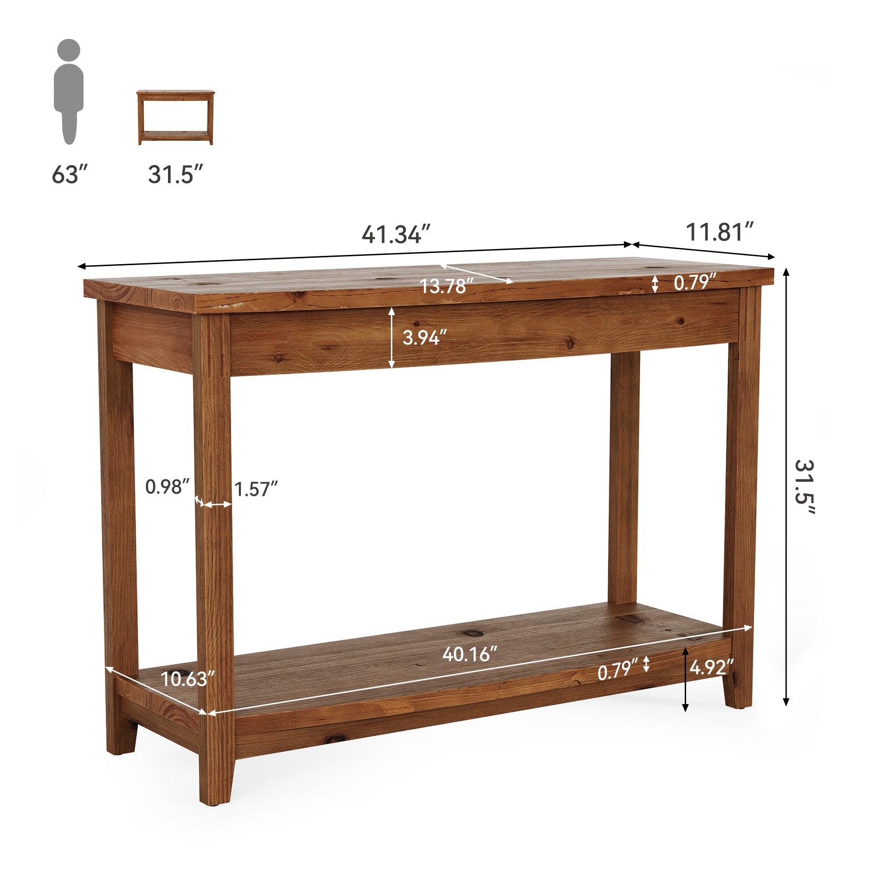 41.3" Solid Wood Console Table, Farmhouse Entryway Table With Storage Shelf