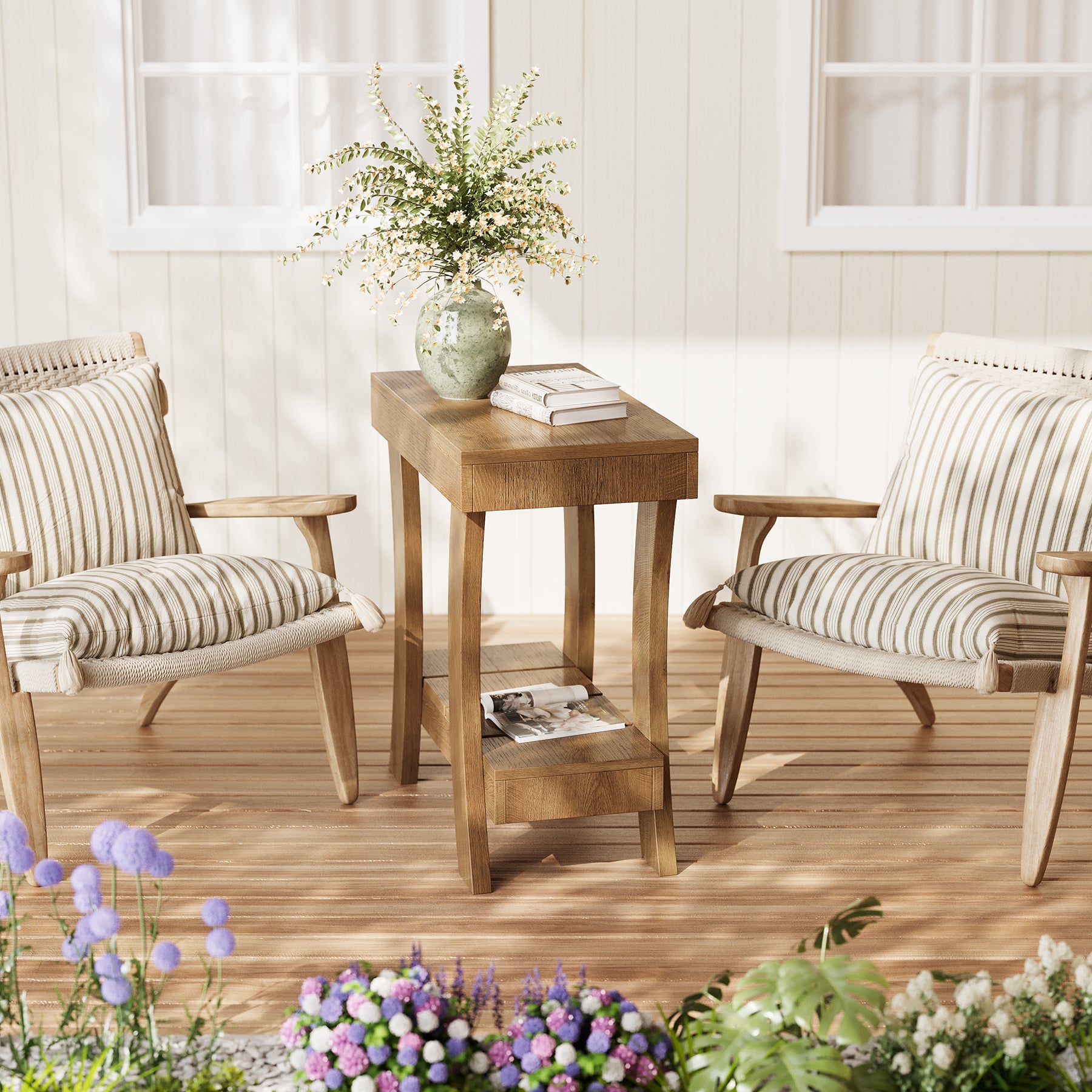 2-Tier End Table, Narrow Rectangular Side Table with Storage Shelf For Small Spaces