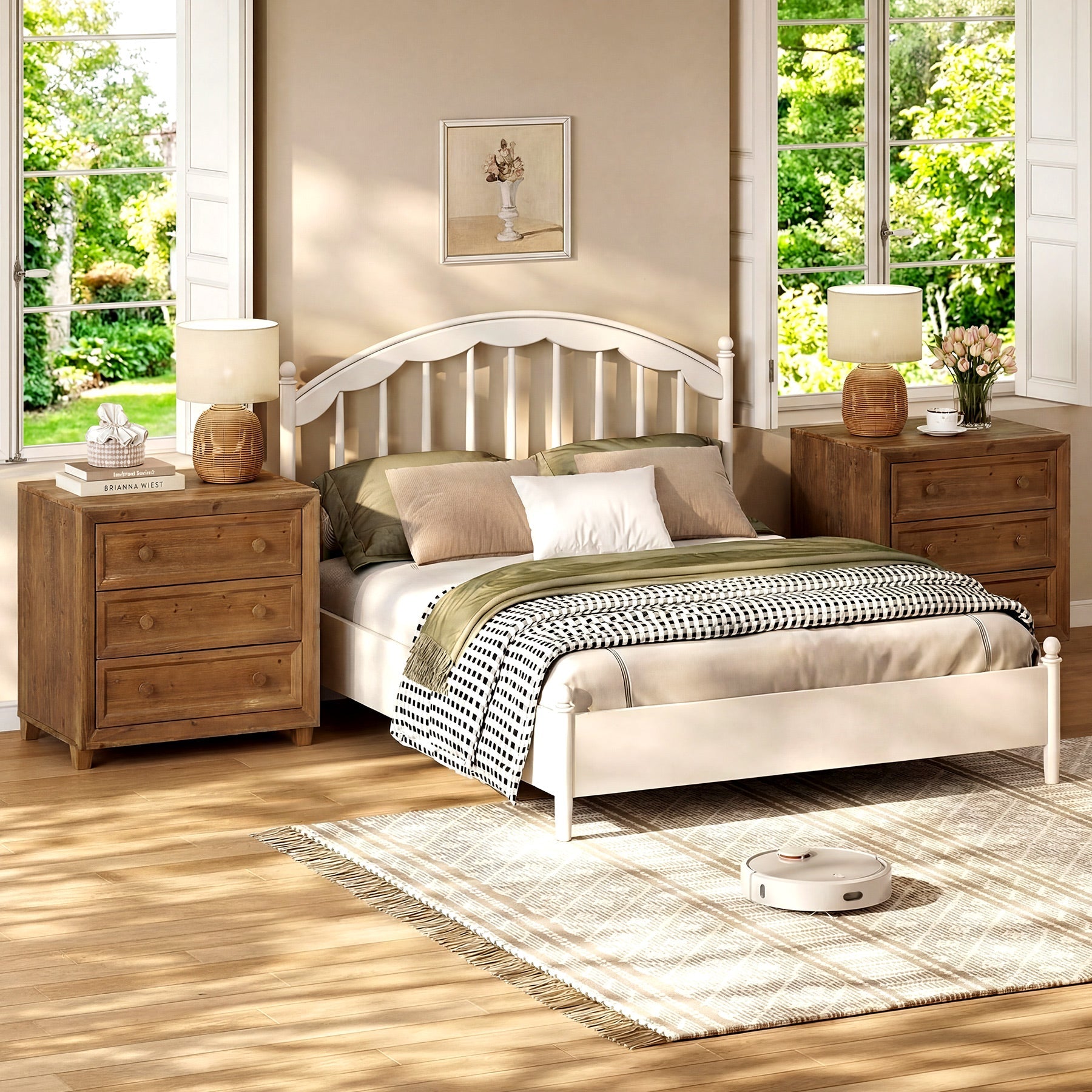 31.5" Wide Nightstand, Solid Wood Bedside Table with 3 Drawers