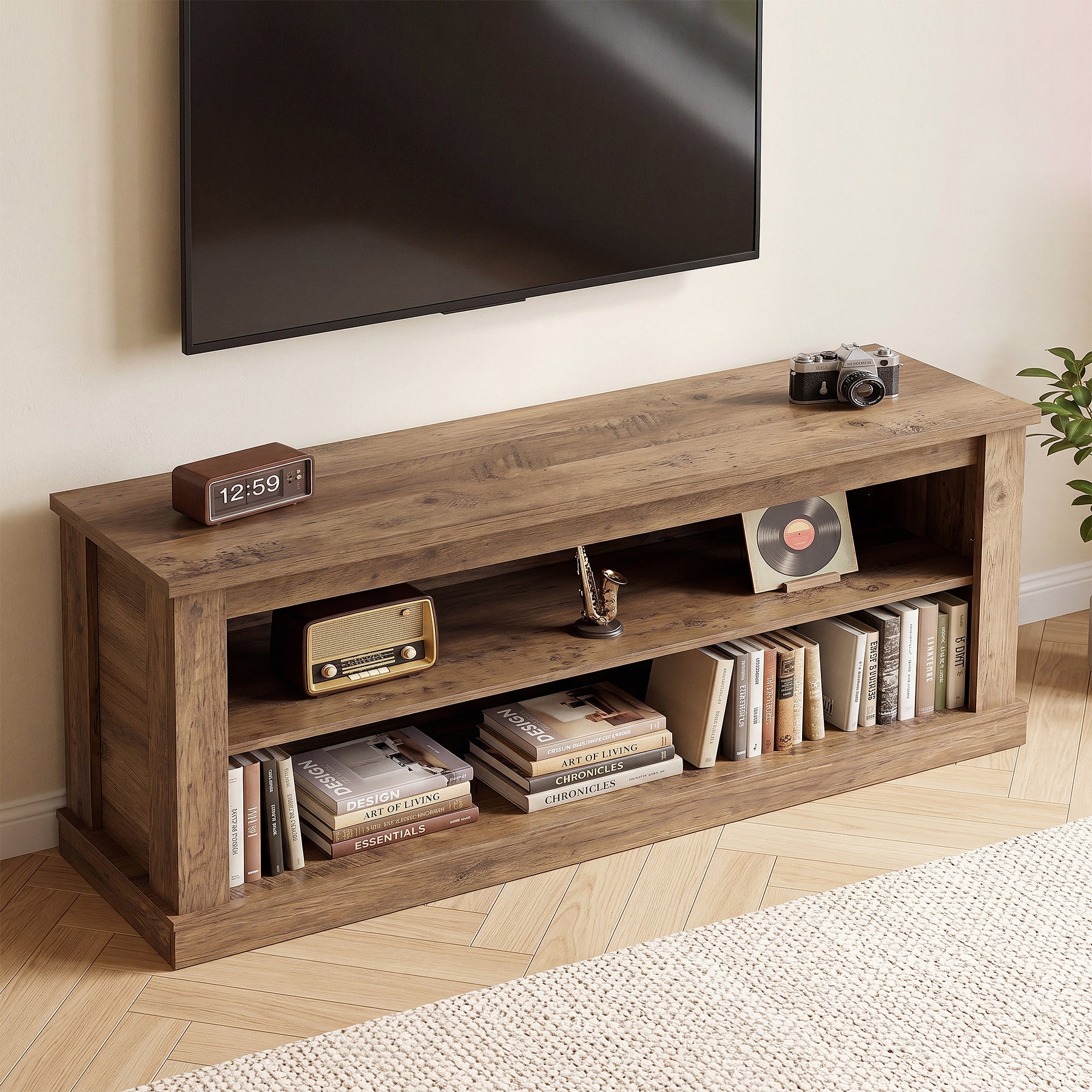 63" TV Stand for TVs up to 70", Entertainment Center TV Console Table with 2 Open Shelves