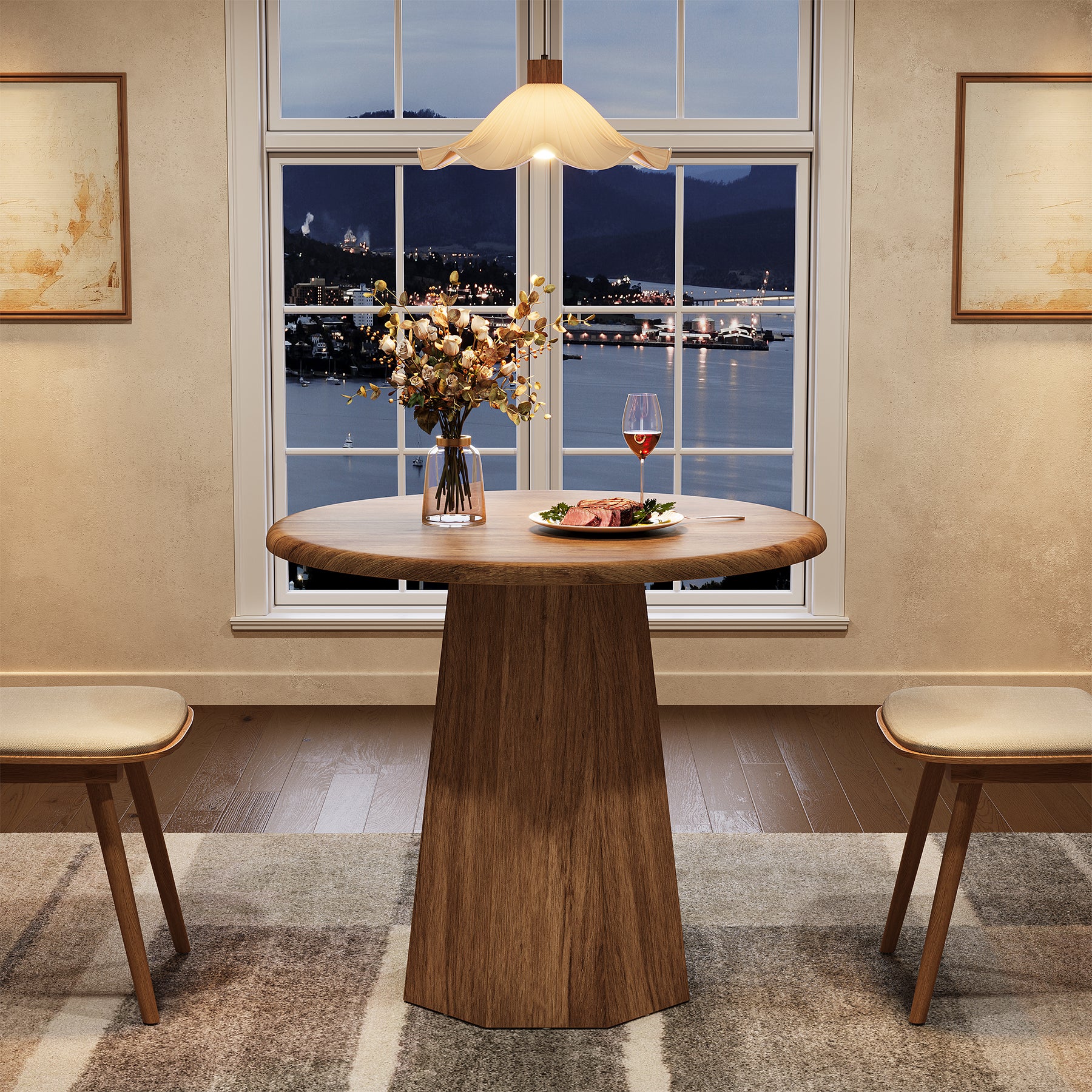 31.5" Round Dining Table for 4, Small Dinner Table with Octagonal Base for Dining Room