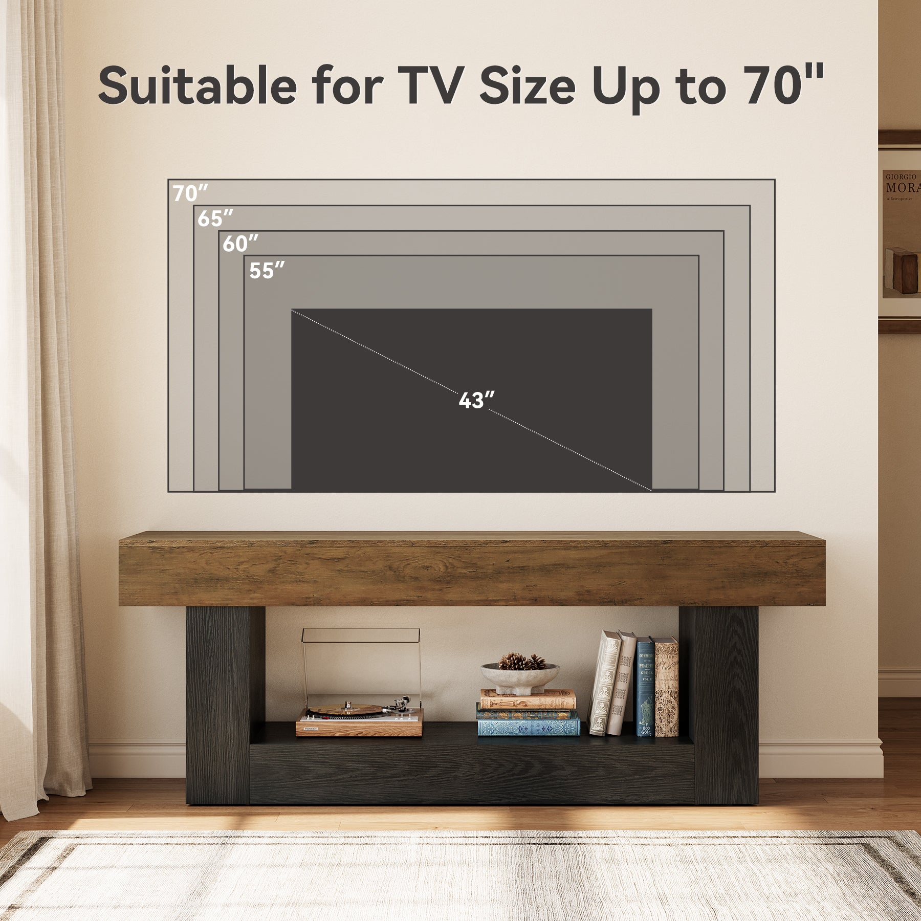 63" TV Stand for TVs Up to 70", Entertainment Center with Open Storage Shelf