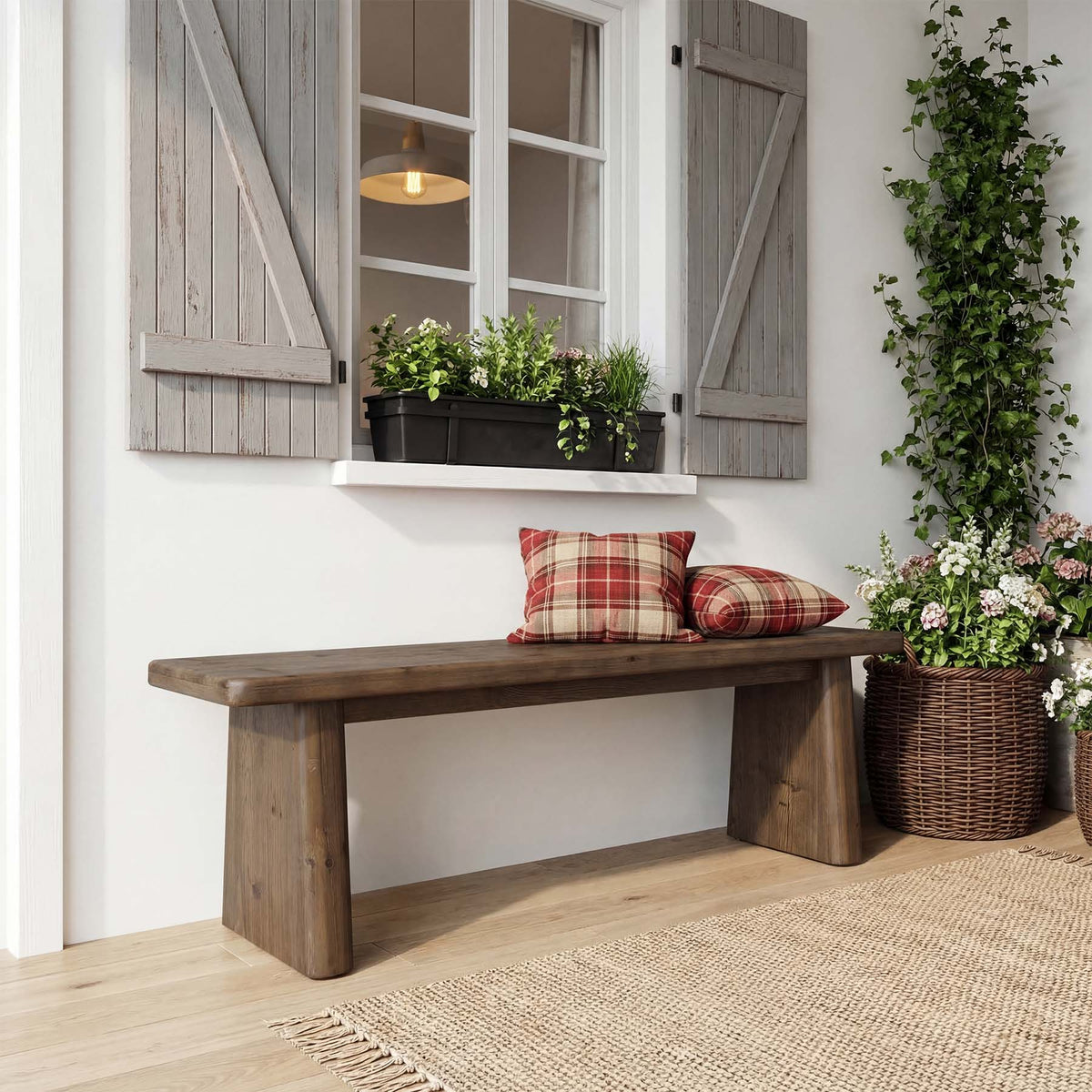 55" Entryway Bench, Solid Wood End of Bed Bench Dining Bench